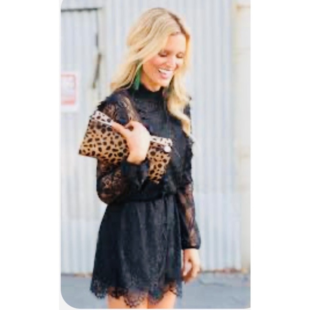 WAYF Black Lace‎ Long Sleeve Ruffle Romper High Neck Eyelash Trim 9950WCH-L68 S